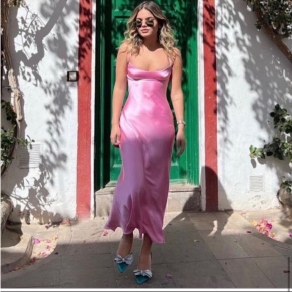 ZARA Satin Effect Cut Out Pink Slip Dress viral - Picture 12 of 14